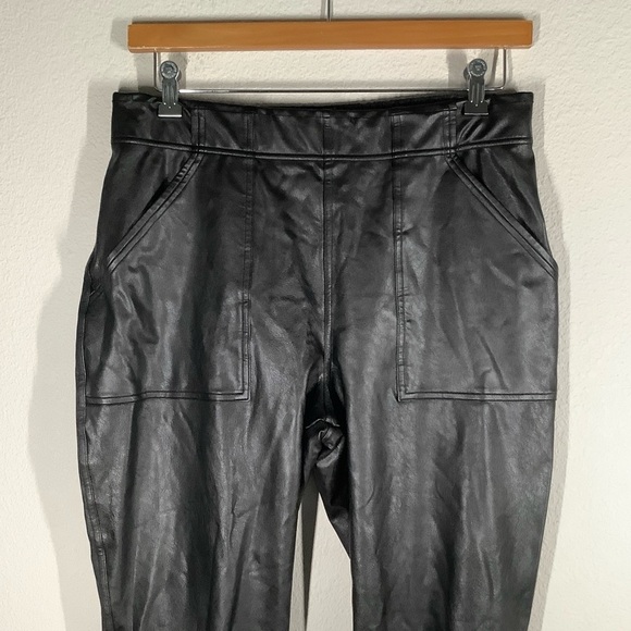SPANX Faux Leather Jogger Pants XL Black Pockets Pull-On Streetwear Minimalist - Picture 3 of 10
